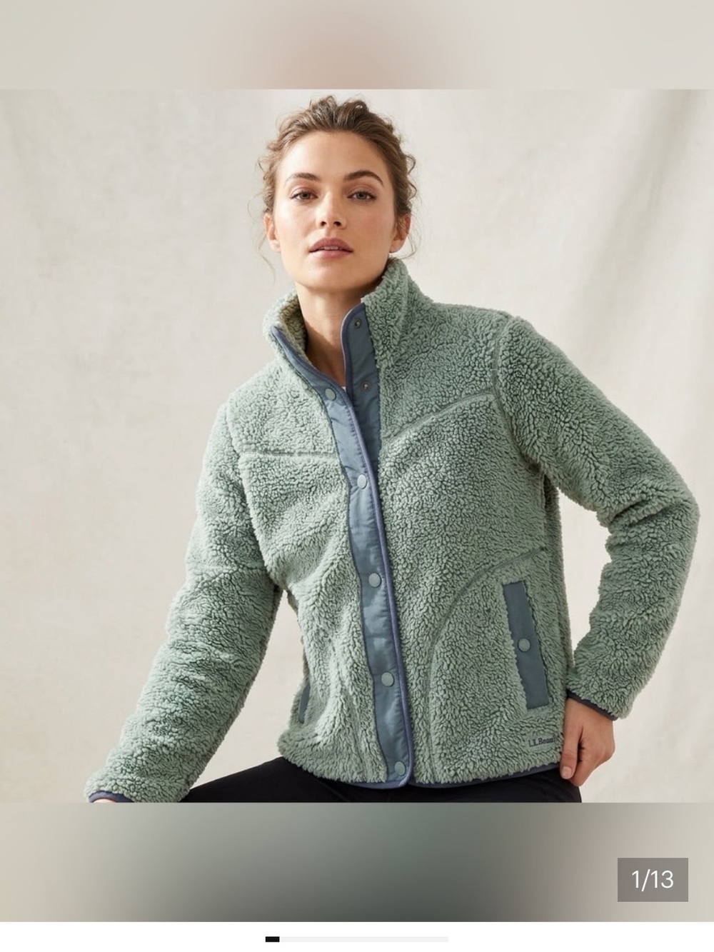 L.L.Bean Women’s Fleece Jacket Sage Green Sherpa Snap-Front Size XS Teddy
